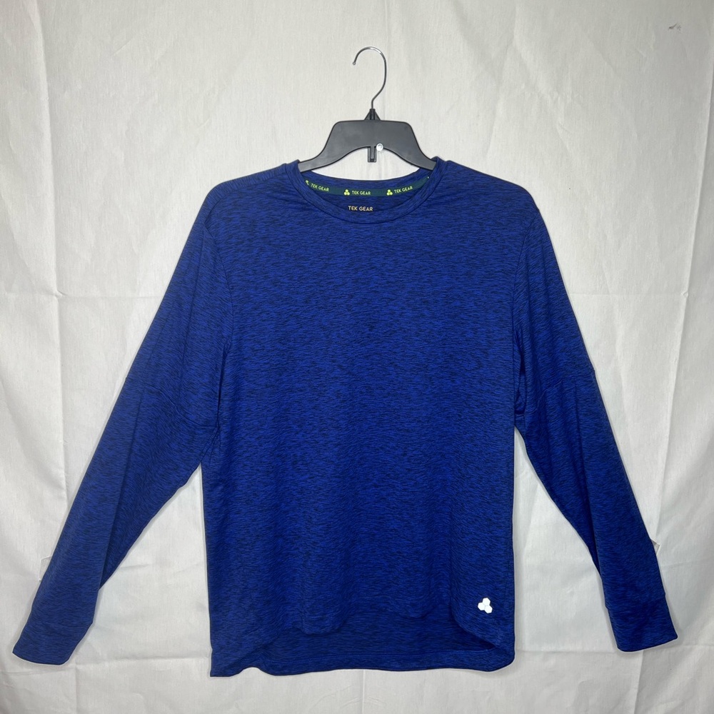 Tek Gear Mens Blue Space Dye Dry Tek Long Sleeve Performance Shirt Large